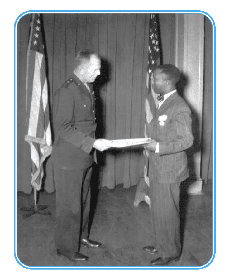 Black and White Picture of Man Handing a Soldier Something